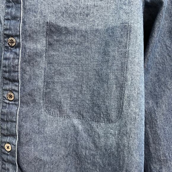 7 for all mankind Indigo Chambray Shirt Women Size M Easy Western Cowboy Cottage - Picture 2 of 5